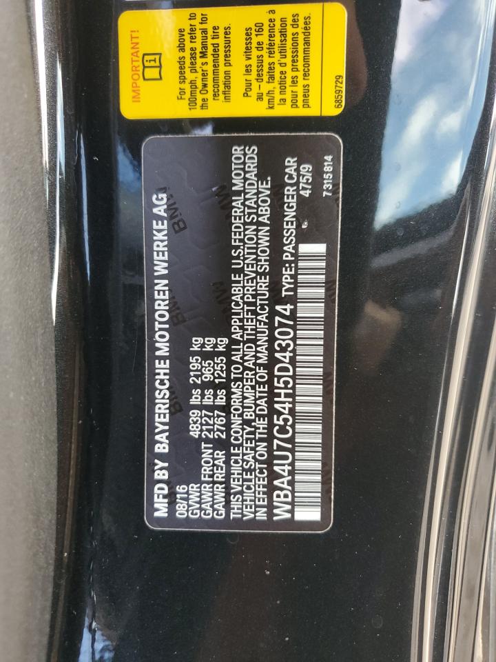 2017 BMW 430I VIN: WBA4U7C54H5D43074 Lot: 84538245