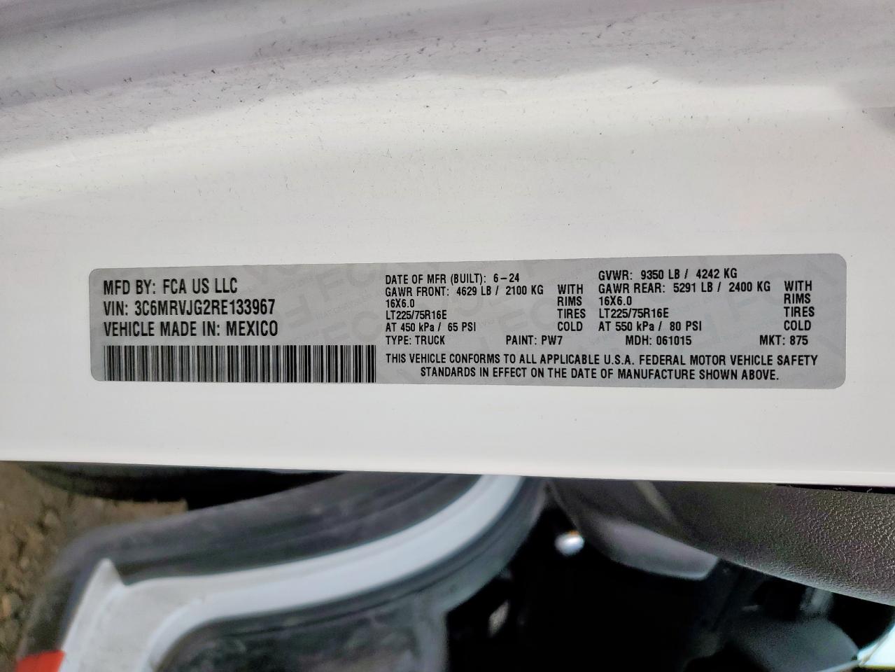 2024 Ram Promaster 3500 3500 High VIN: 3C6MRVJG2RE133967 Lot: 84275505