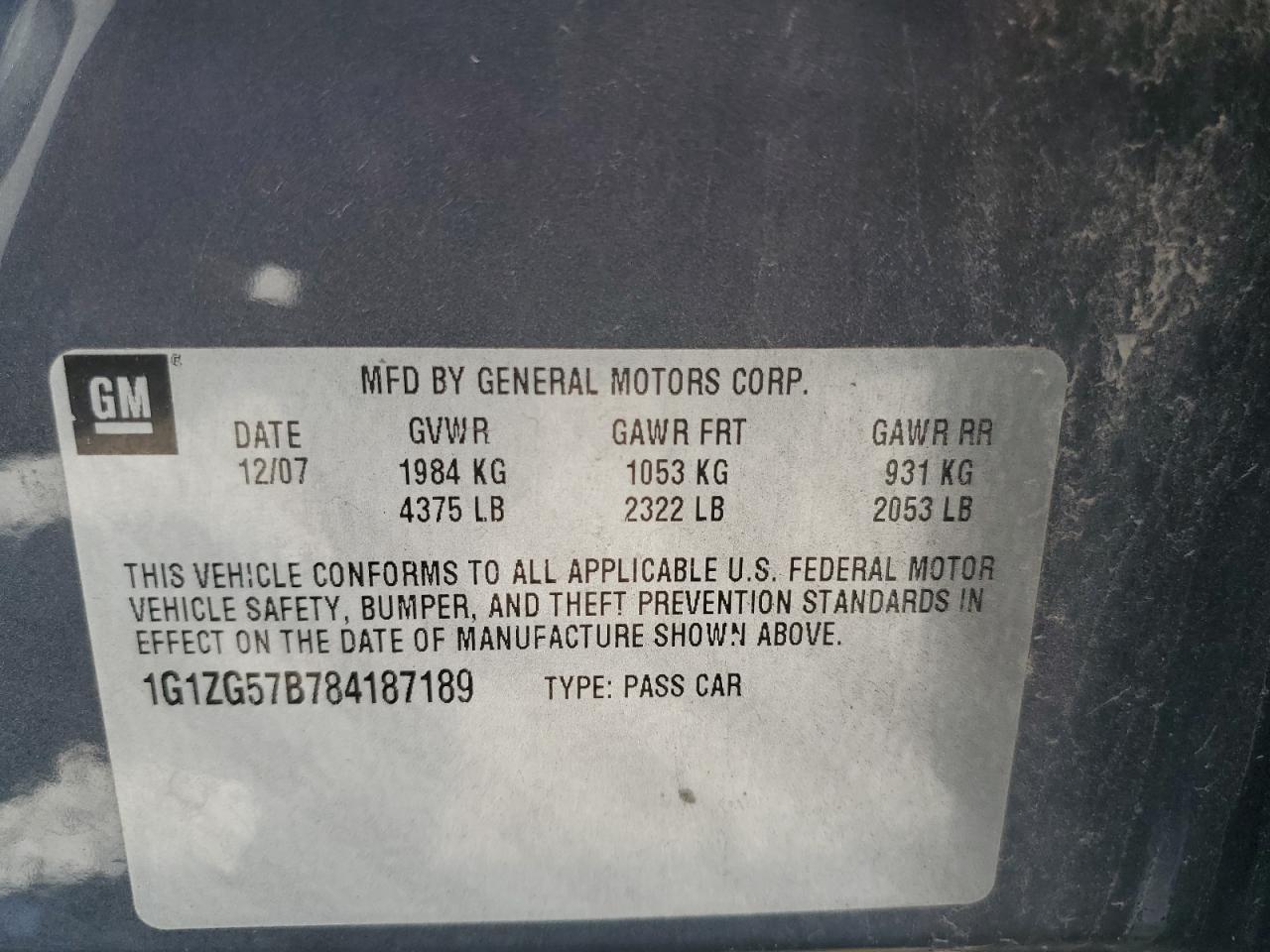 2008 Chevrolet Malibu Ls VIN: 1G1ZG57B784187189 Lot: 71061015