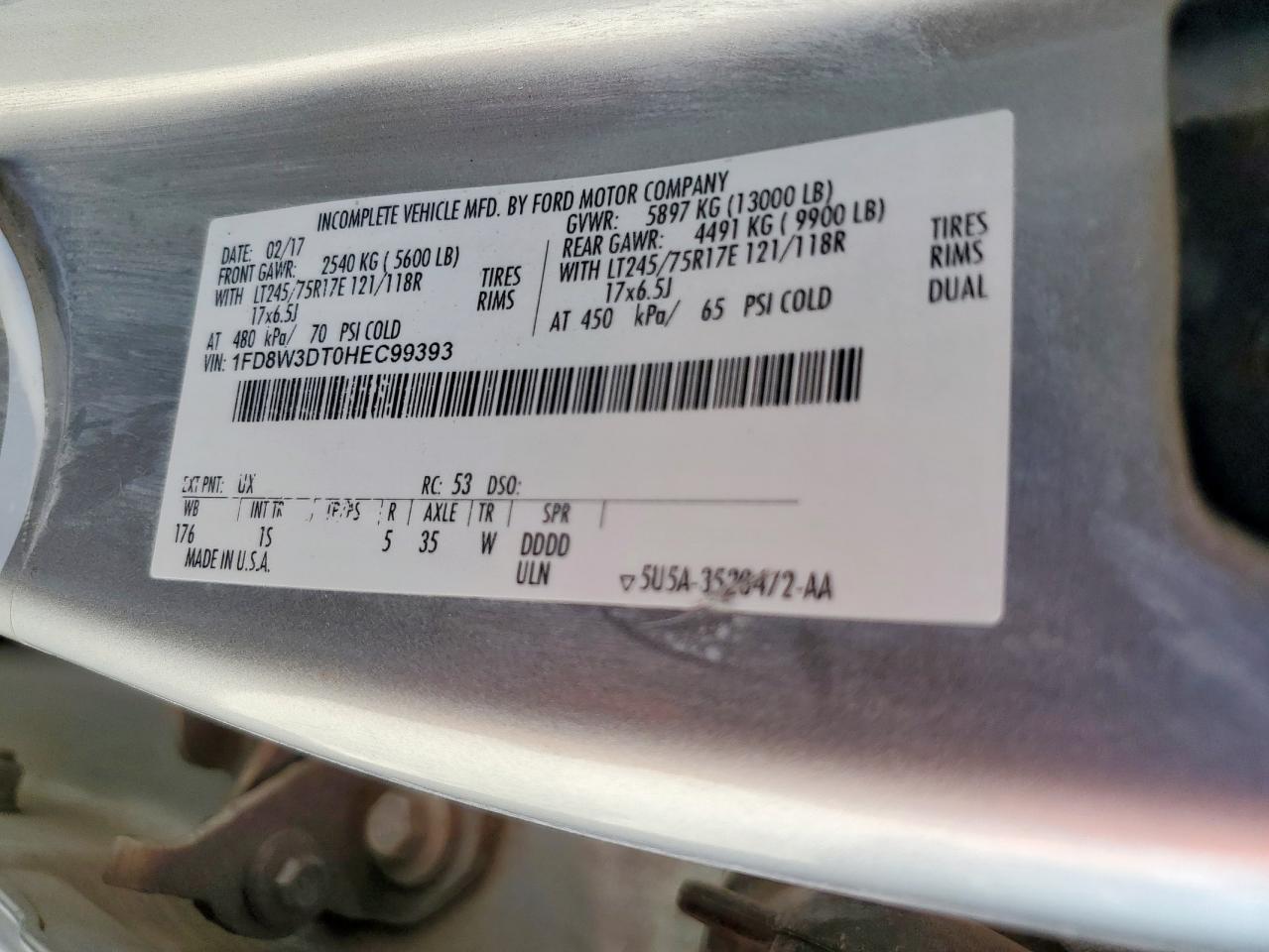 2017 Ford F350 Super Duty VIN: 1FD8W3DT0HEC99393 Lot: 81594015