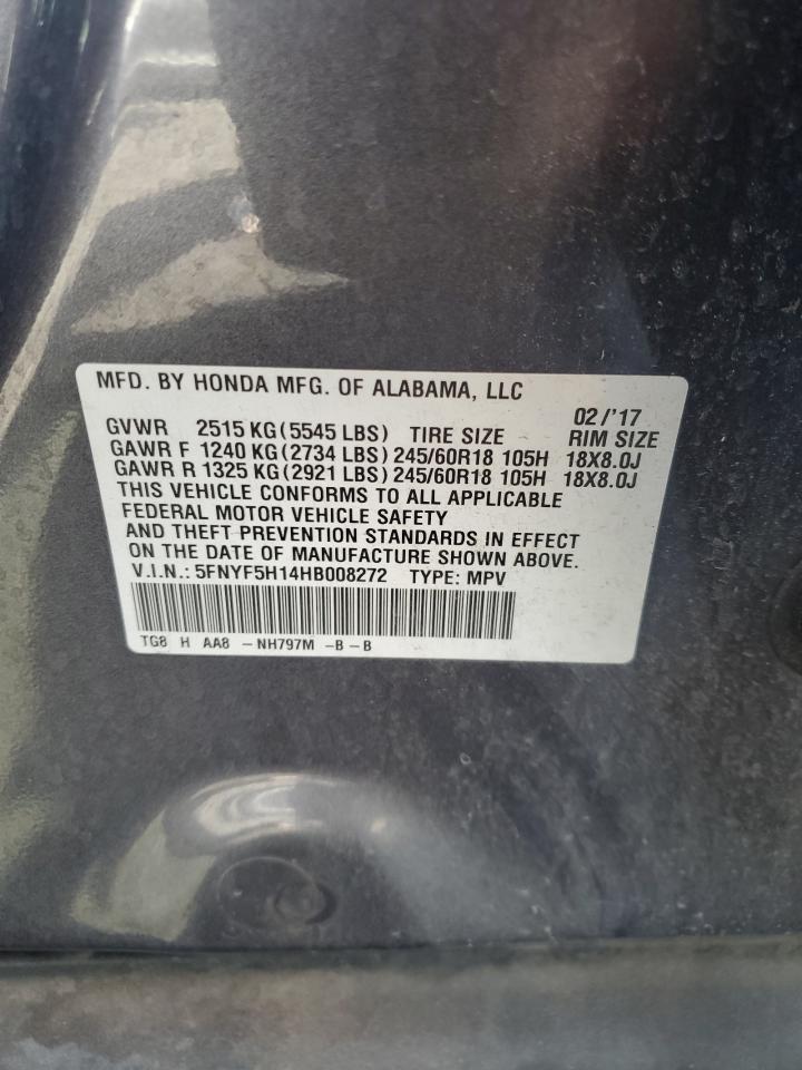 2017 Honda Pilot Lx VIN: 5FNYF5H14HB008272 Lot: 71634385