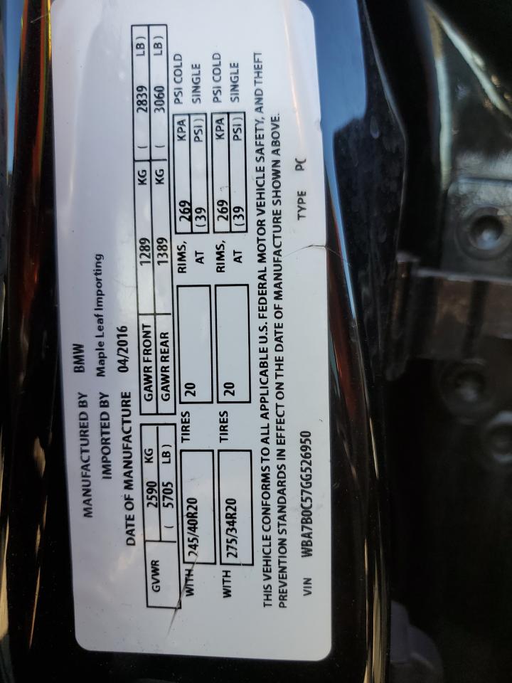 2016 BMW 750 Xi VIN: WBA7B0C57GG526950 Lot: 81829615