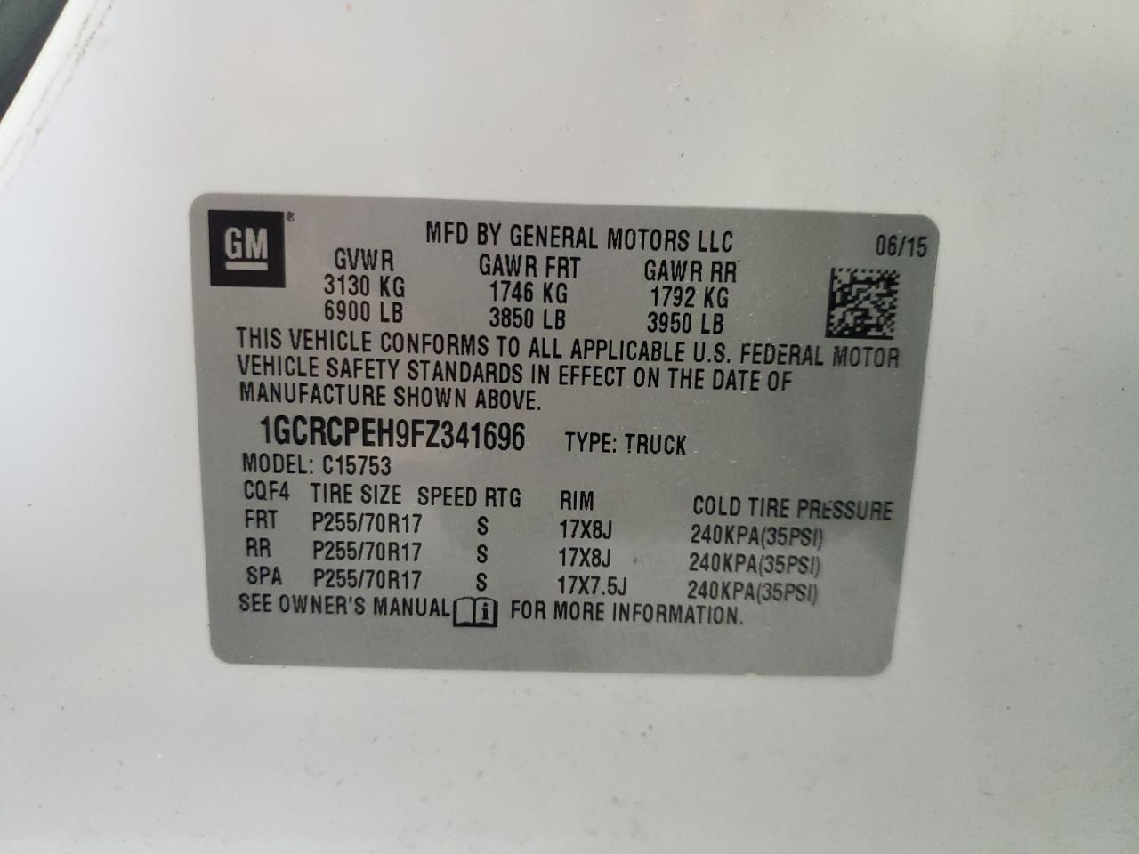 2015 Chevrolet Silverado C1500 VIN: 1GCRCPEH9FZ341696 Lot: 81427405