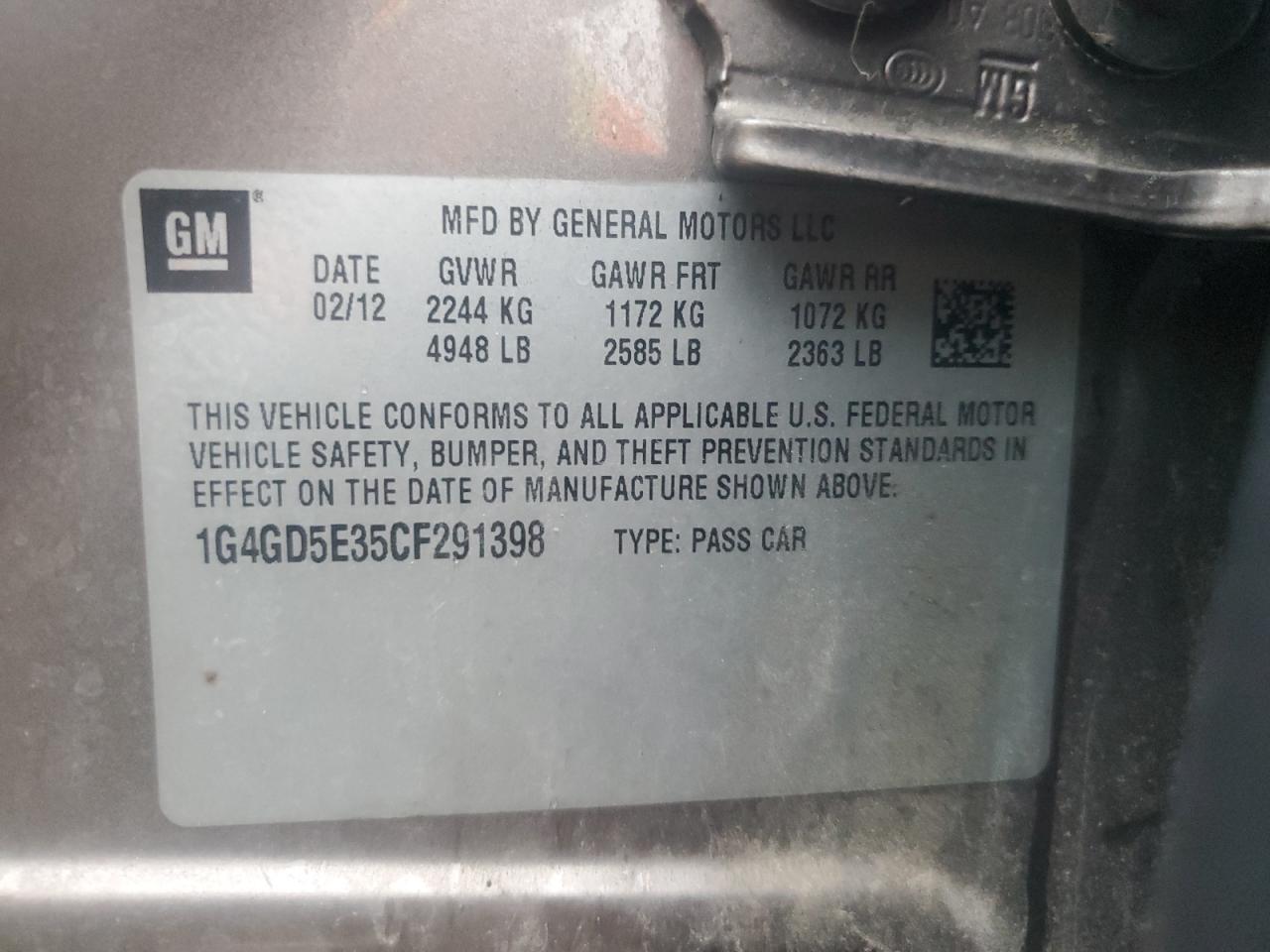 2012 Buick Lacrosse Premium VIN: 1G4GD5E35CF291398 Lot: 81125065