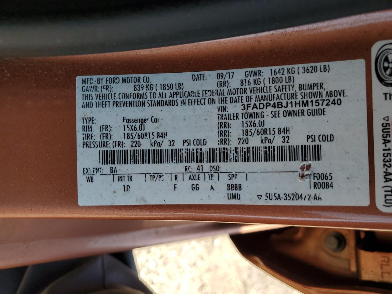 2017 Ford Fiesta Se VIN: 3FADP4BJ1HM157240 Lot: 72091115