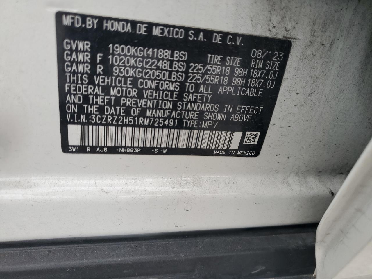 2024 Honda Hr-V Sport VIN: 3CZRZ2H51RM725491 Lot: 84466895