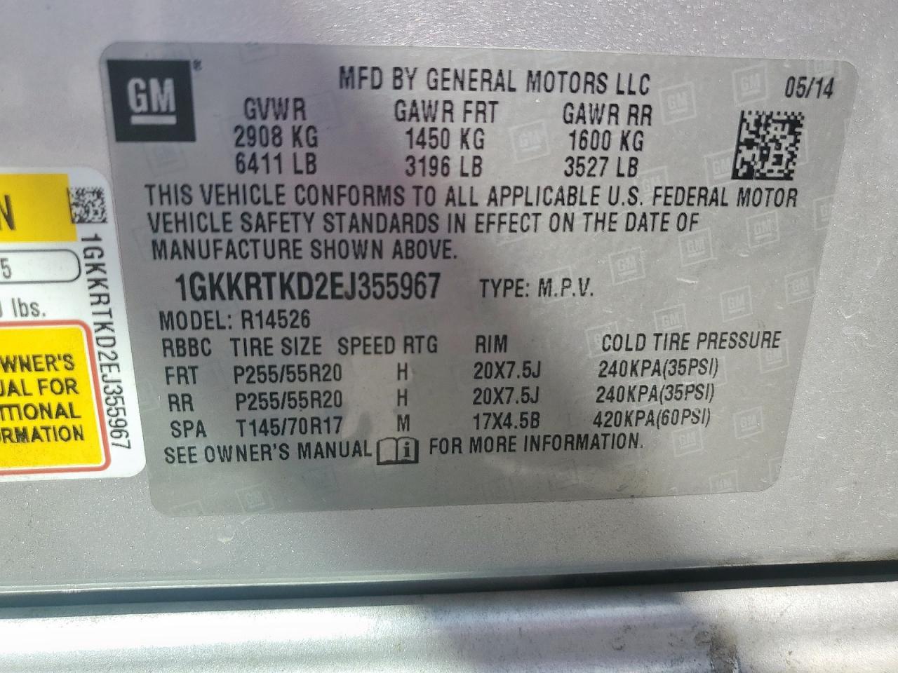 2014 GMC Acadia Denali VIN: 1GKKRTKD2EJ355967 Lot: 81572975