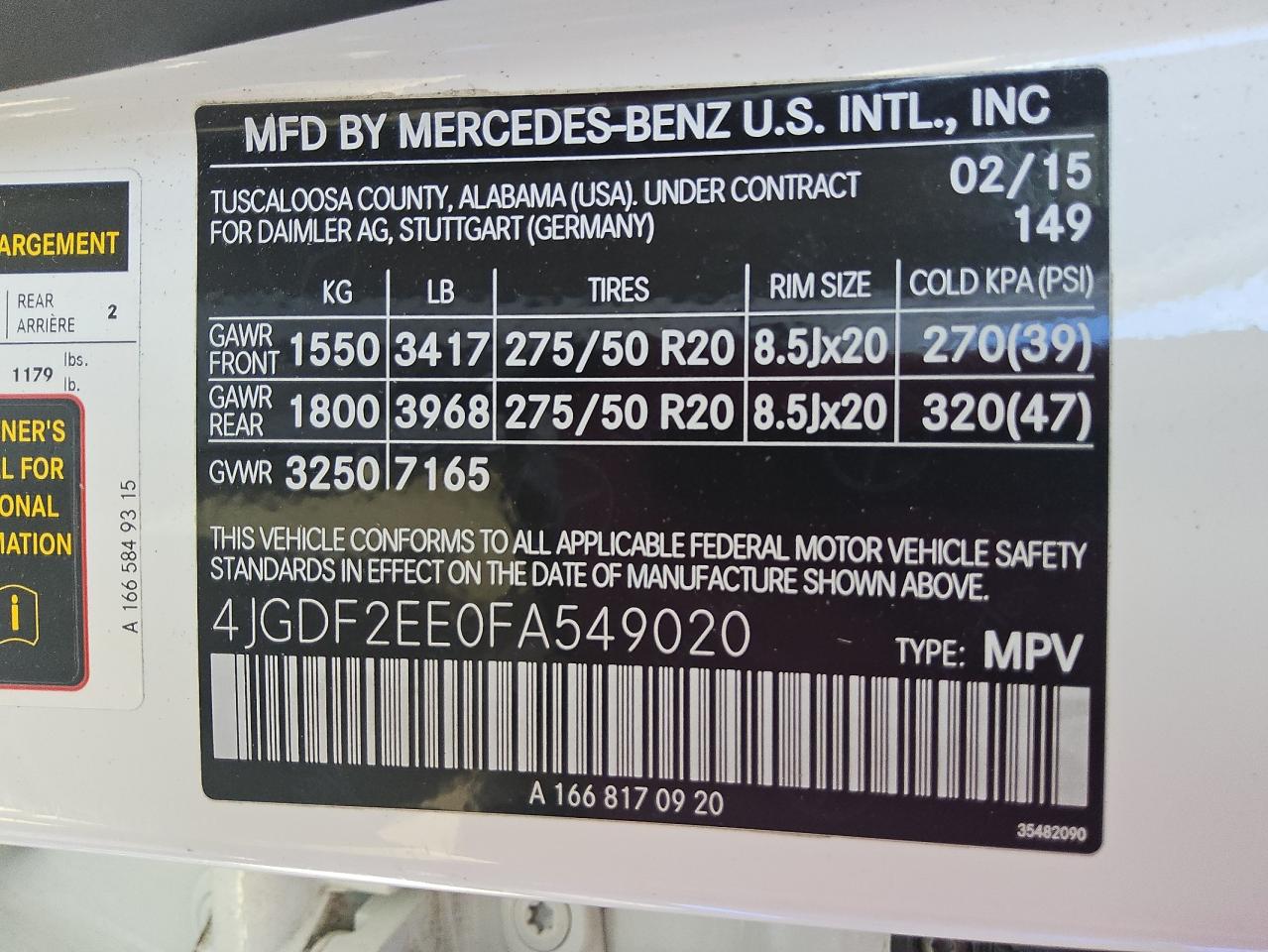 2015 Mercedes-Benz Gl 350 Bluetec VIN: 4JGDF2EE0FA549020 Lot: 81575665