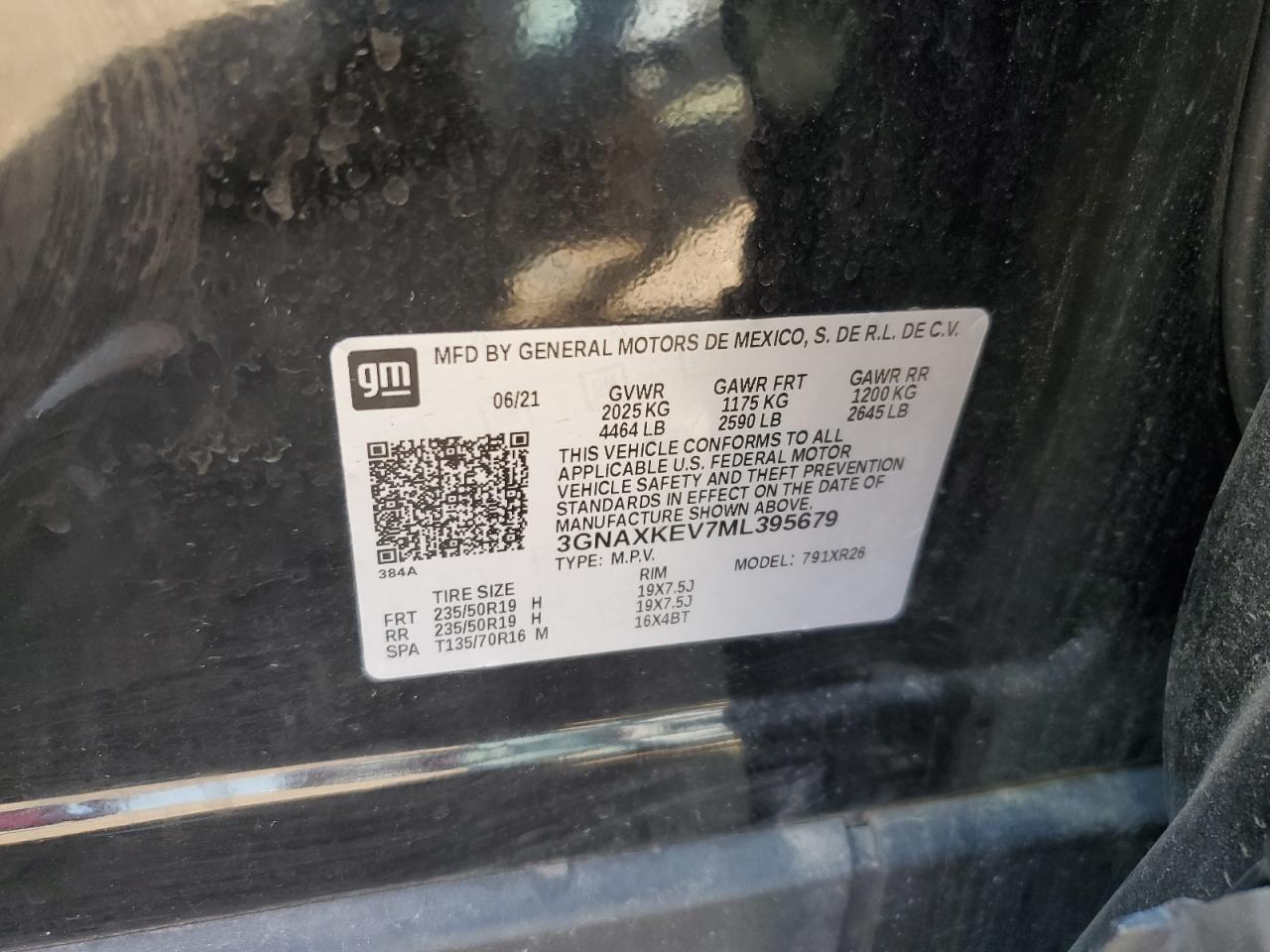 2021 Chevrolet Equinox Lt VIN: 3GNAXKEV7ML395679 Lot: 71178585