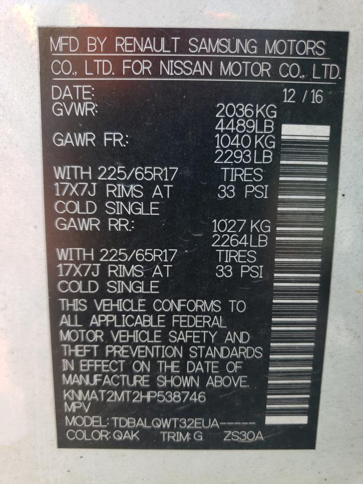 2017 Nissan Rogue S VIN: KNMAT2MT2HP538746 Lot: 80285925