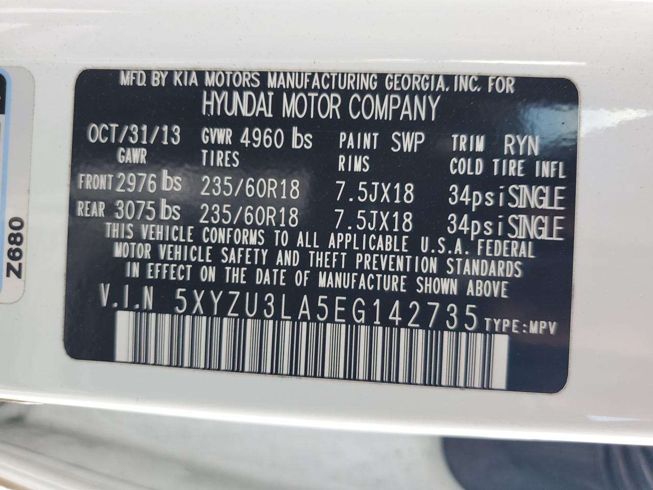 2014 Hyundai Santa Fe Sport VIN: 5XYZU3LA5EG142735 Lot: 82120895