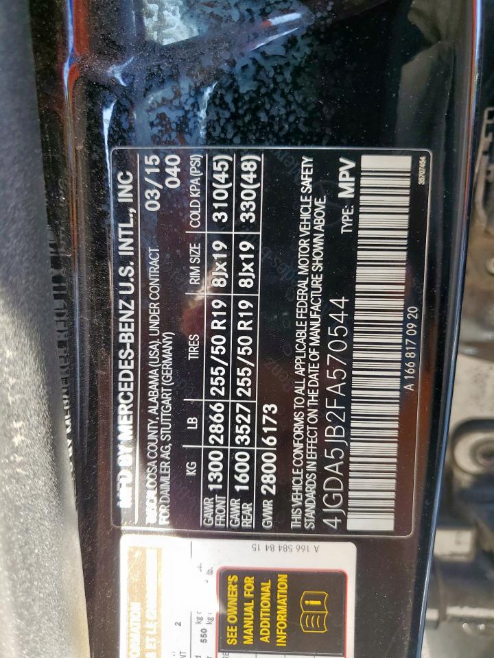 2015 Mercedes-Benz Ml 350 VIN: 4JGDA5JB2FA570544 Lot: 80223545
