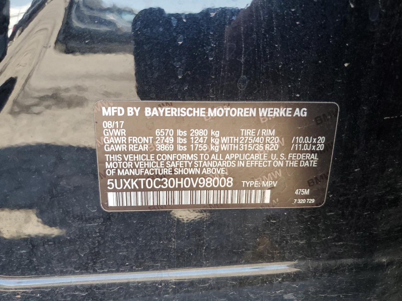 2017 BMW X5 Xdr40E VIN: 5UXKT0C30H0V98008 Lot: 84608105