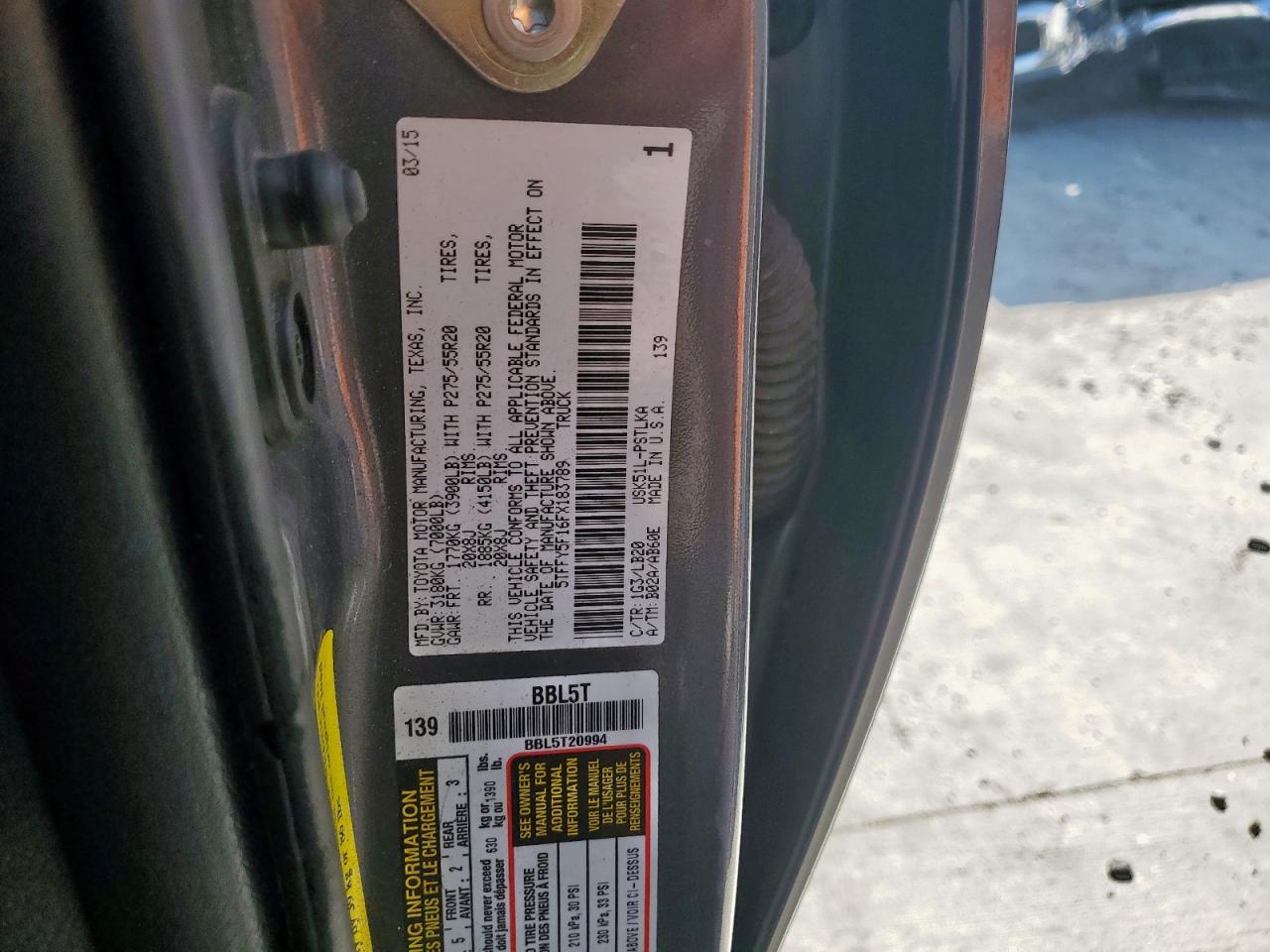 2015 Toyota Tundra Crewmax Limited VIN: 5TFFY5F16FX183789 Lot: 71073145