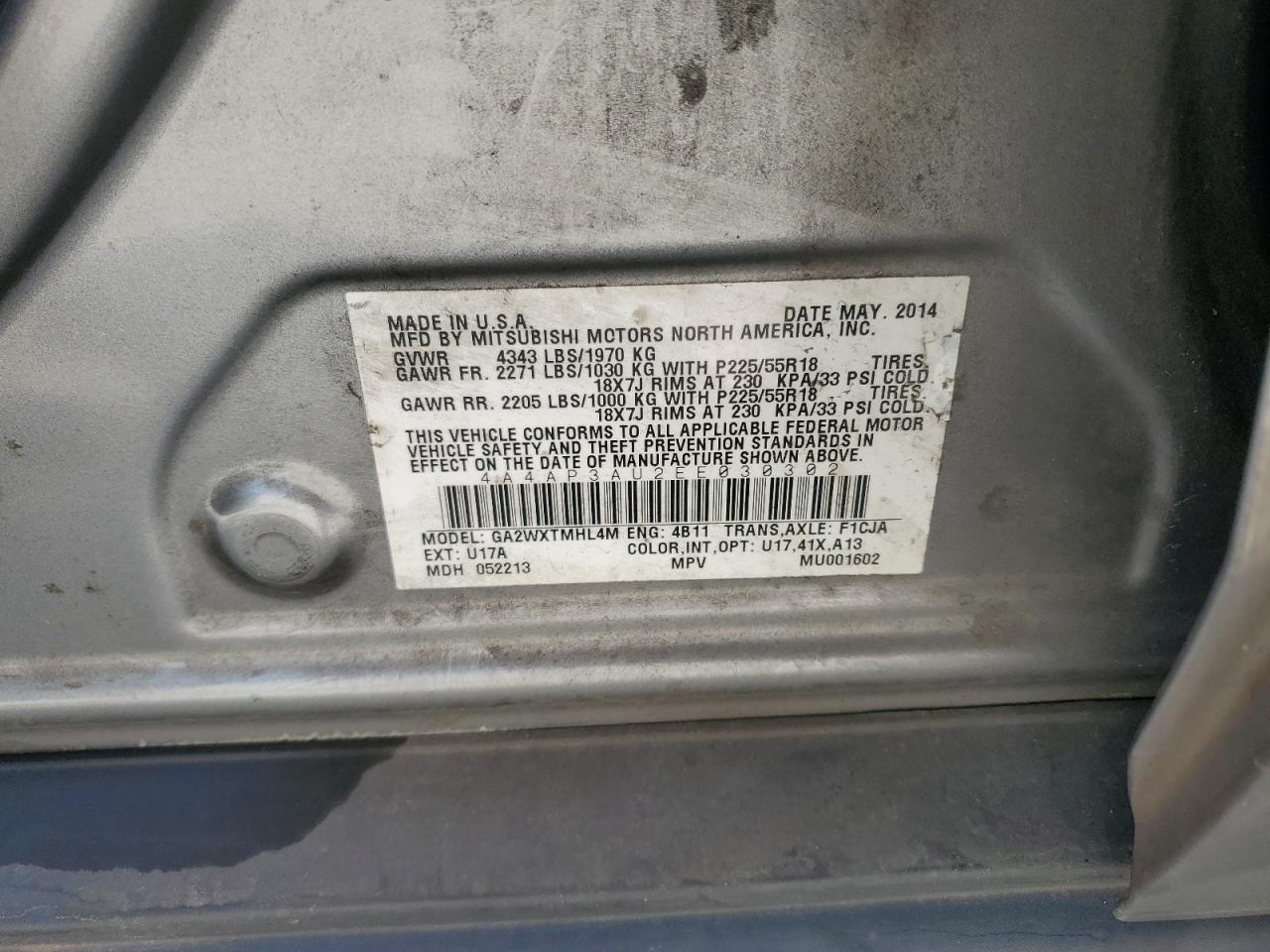 2014 Mitsubishi Outlander Sport Es VIN: 4A4AP3AU2EE030302 Lot: 71395855