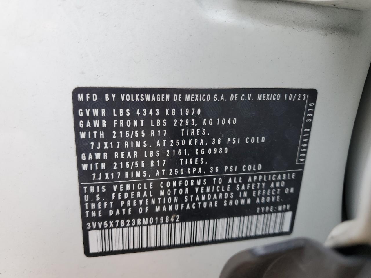 2024 Volkswagen Taos S VIN: 3VV5X7B23RM019842 Lot: 80919135