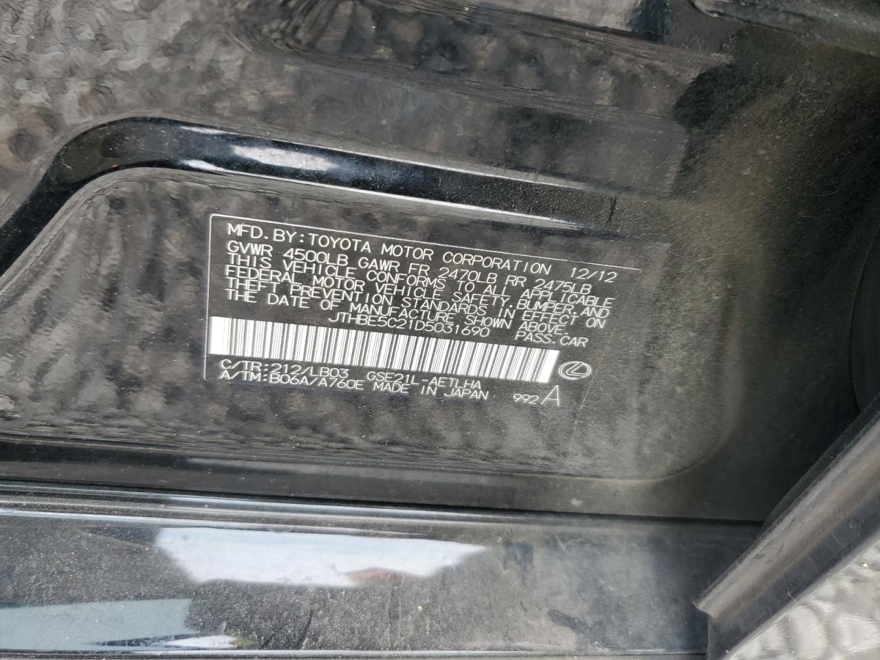 2013 Lexus Is 350 VIN: JTHBE5C21D5031690 Lot: 81463455