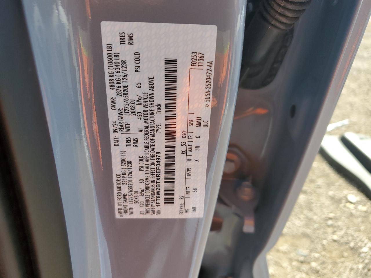 2024 Ford F250 Super Duty VIN: 1FT8W2BTXREF04978 Lot: 82164615