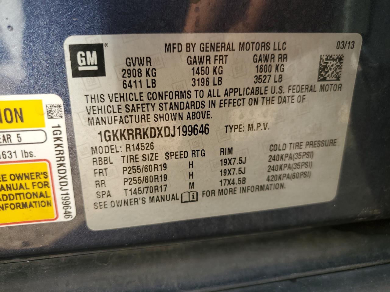 2013 GMC Acadia Slt-1 VIN: 1GKKRRKDXDJ199646 Lot: 80207965