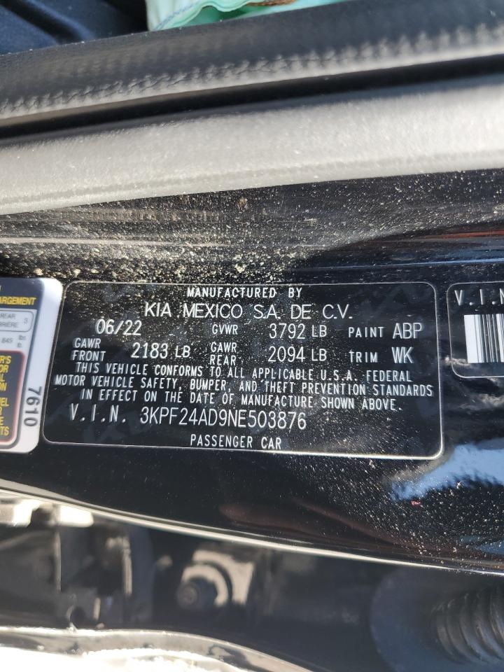 2022 Kia Forte Fe VIN: 3KPF24AD9NE503876 Lot: 80574615