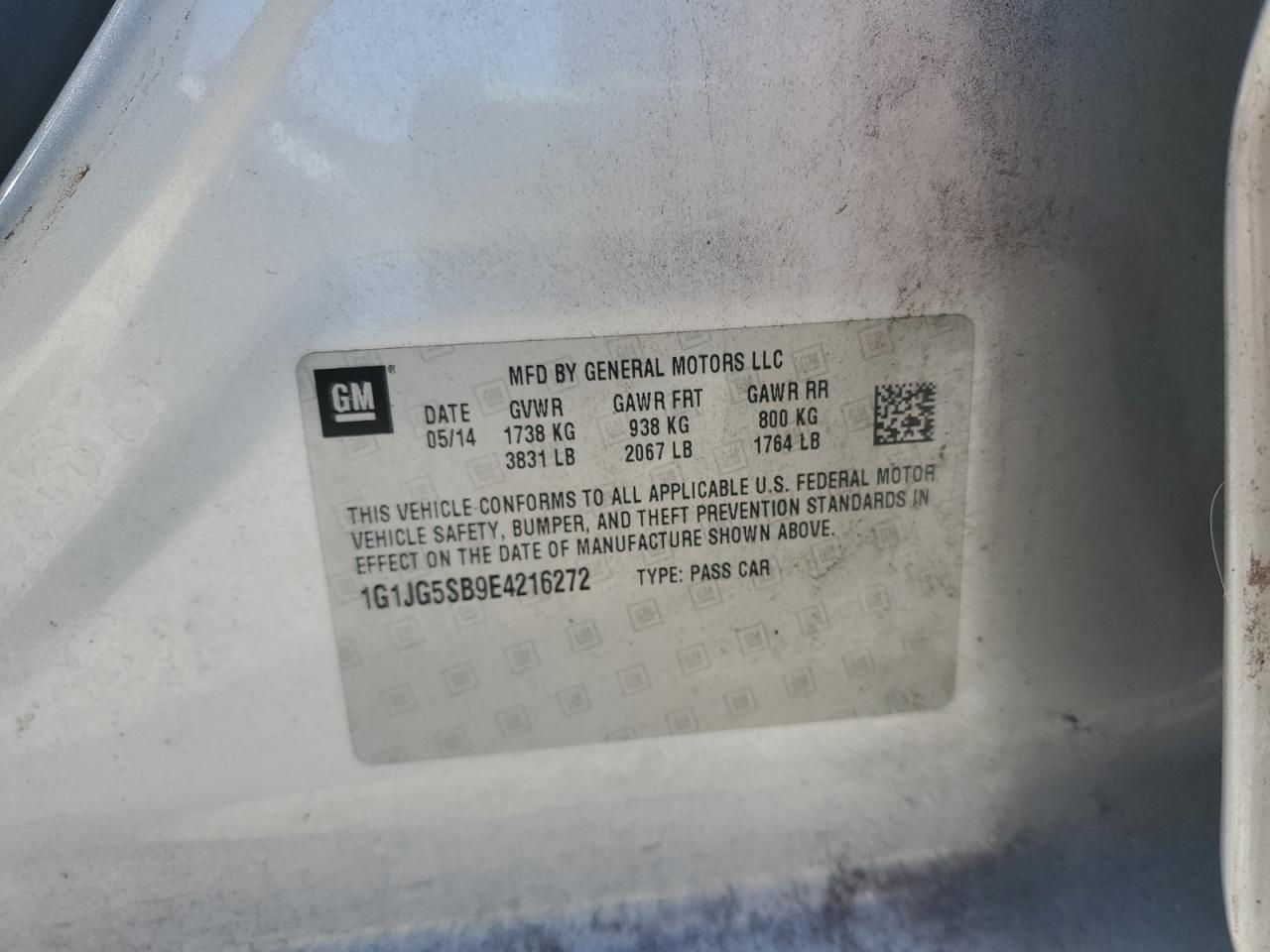 2014 Chevrolet Sonic Rs VIN: 1G1JG5SB9E4216272 Lot: 72067475