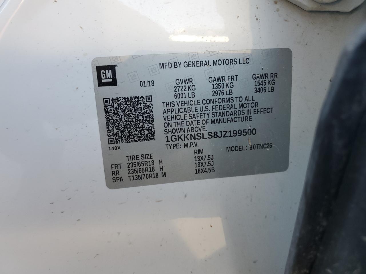 2018 GMC Acadia Sle VIN: 1GKKNSLS8JZ199500 Lot: 70225255