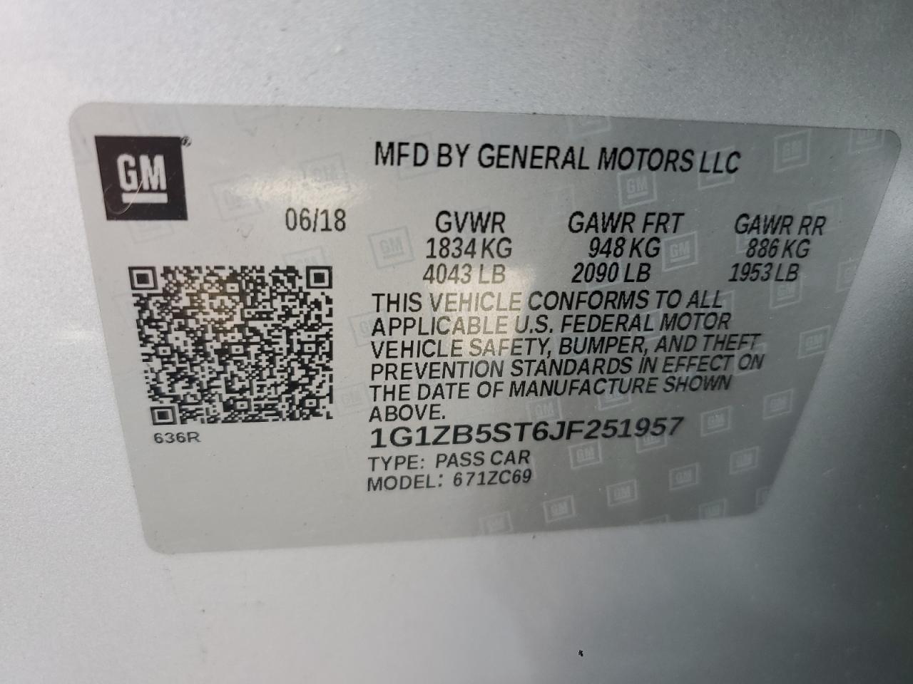 2018 Chevrolet Malibu Ls VIN: 1G1ZB5ST6JF251957 Lot: 70941045