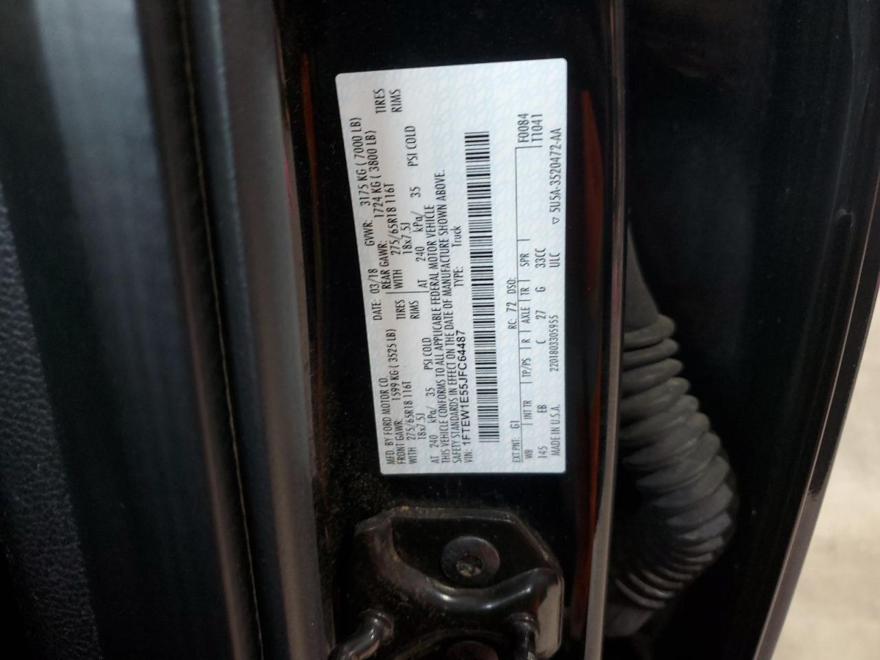 2018 Ford F150 Supercrew VIN: 1FTEW1E55JFC64487 Lot: 71464255