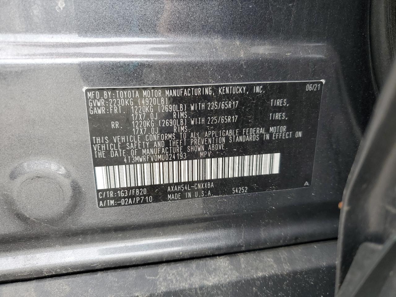 2021 Toyota Rav4 Le VIN: 4T3MWRFV0MU024193 Lot: 71058965