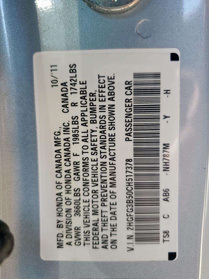 2012 Honda Civic Lx VIN: 2HGFG3B50CH517378 Lot: 81708015