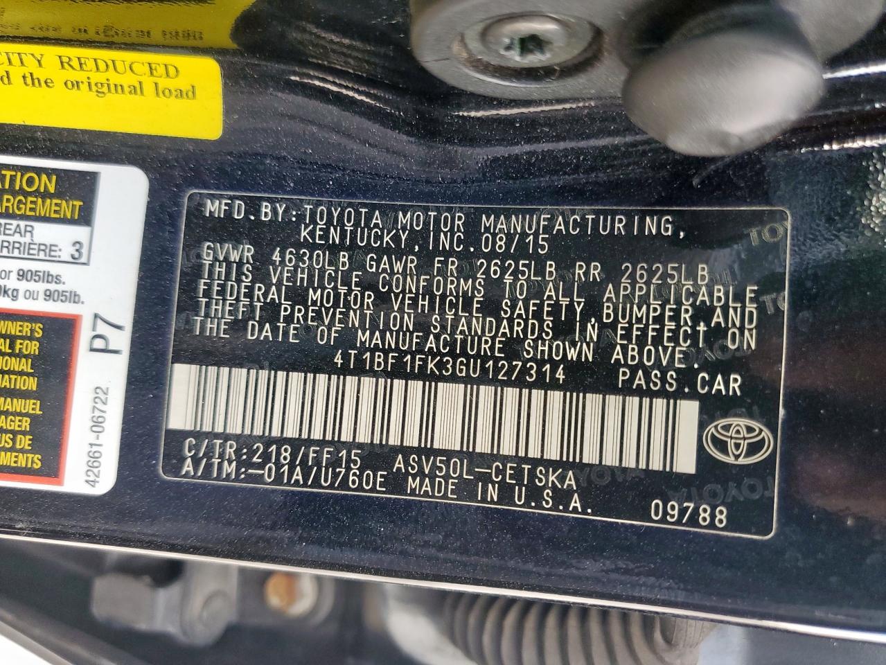 2016 Toyota Camry Le VIN: 4T1BF1FK3GU127314 Lot: 81963445