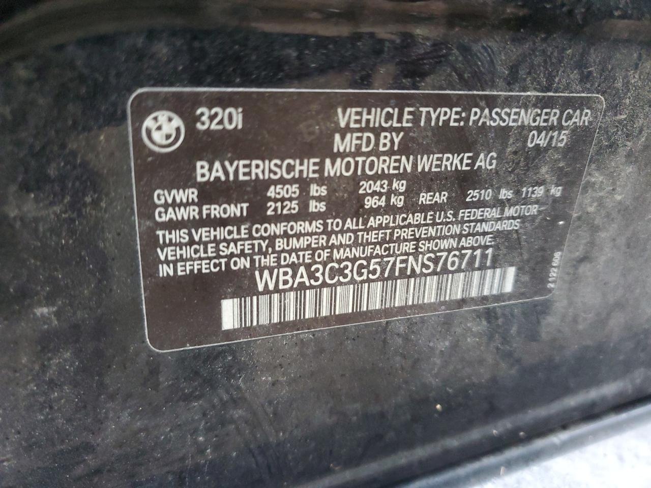 2015 BMW 320 I xDrive VIN: WBA3C3G57FNS76711 Lot: 80719975