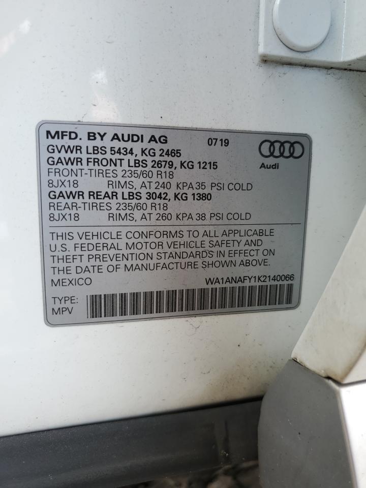2019 Audi Q5 Premium VIN: WA1ANAFY1K2140066 Lot: 82086165