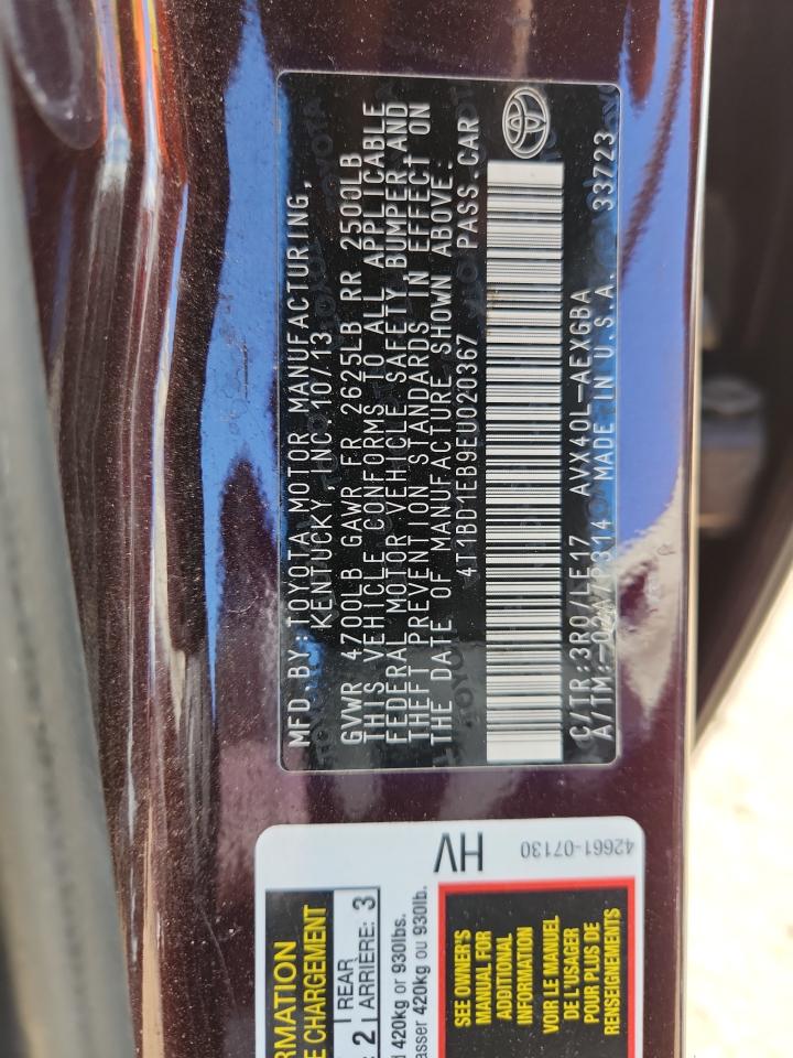 2014 Toyota Avalon Hybrid VIN: 4T1BD1EB9EU020367 Lot: 84027305