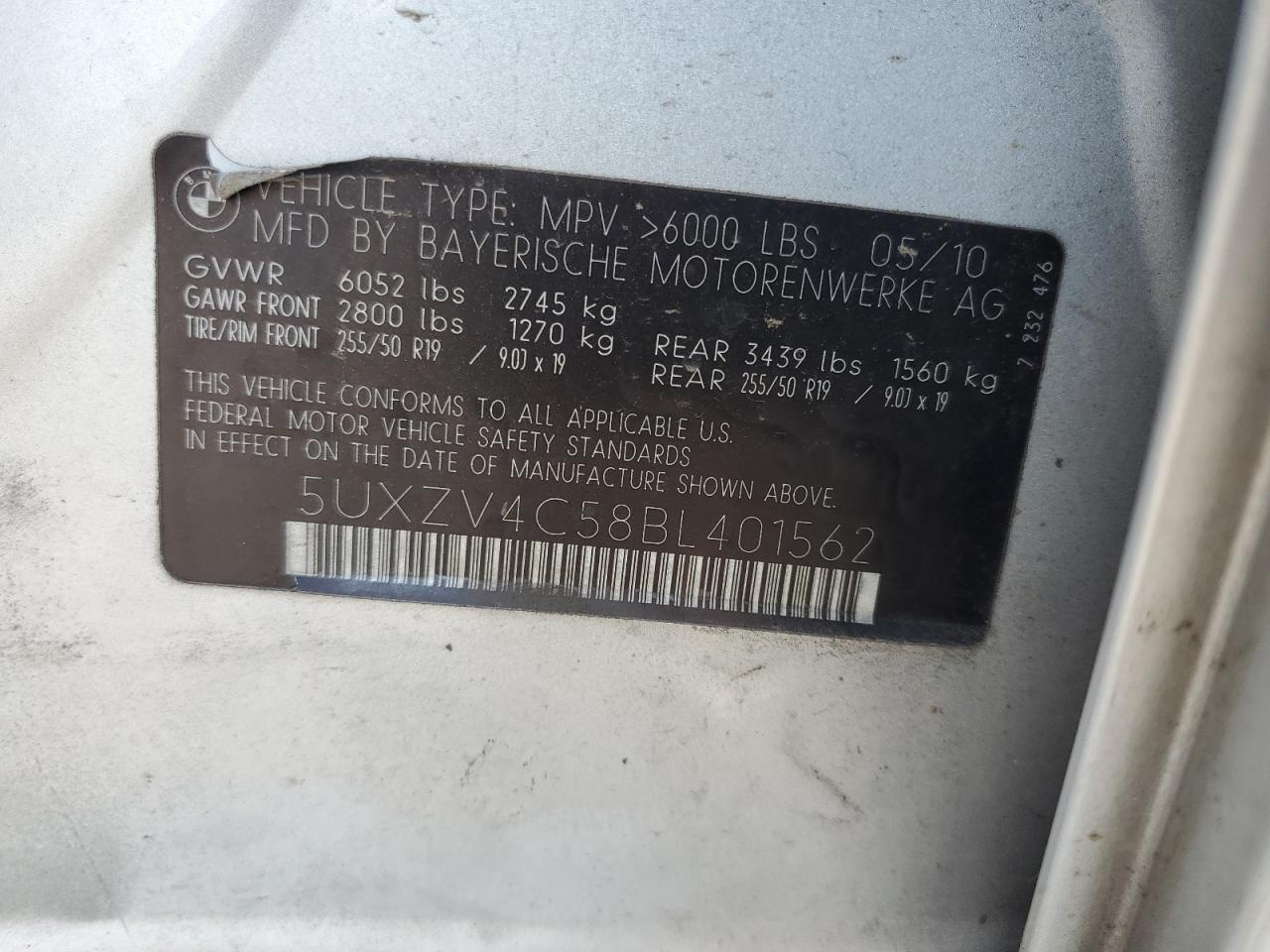 2011 BMW X5 xDrive35I VIN: 5UXZV4C58BL401562 Lot: 80227505