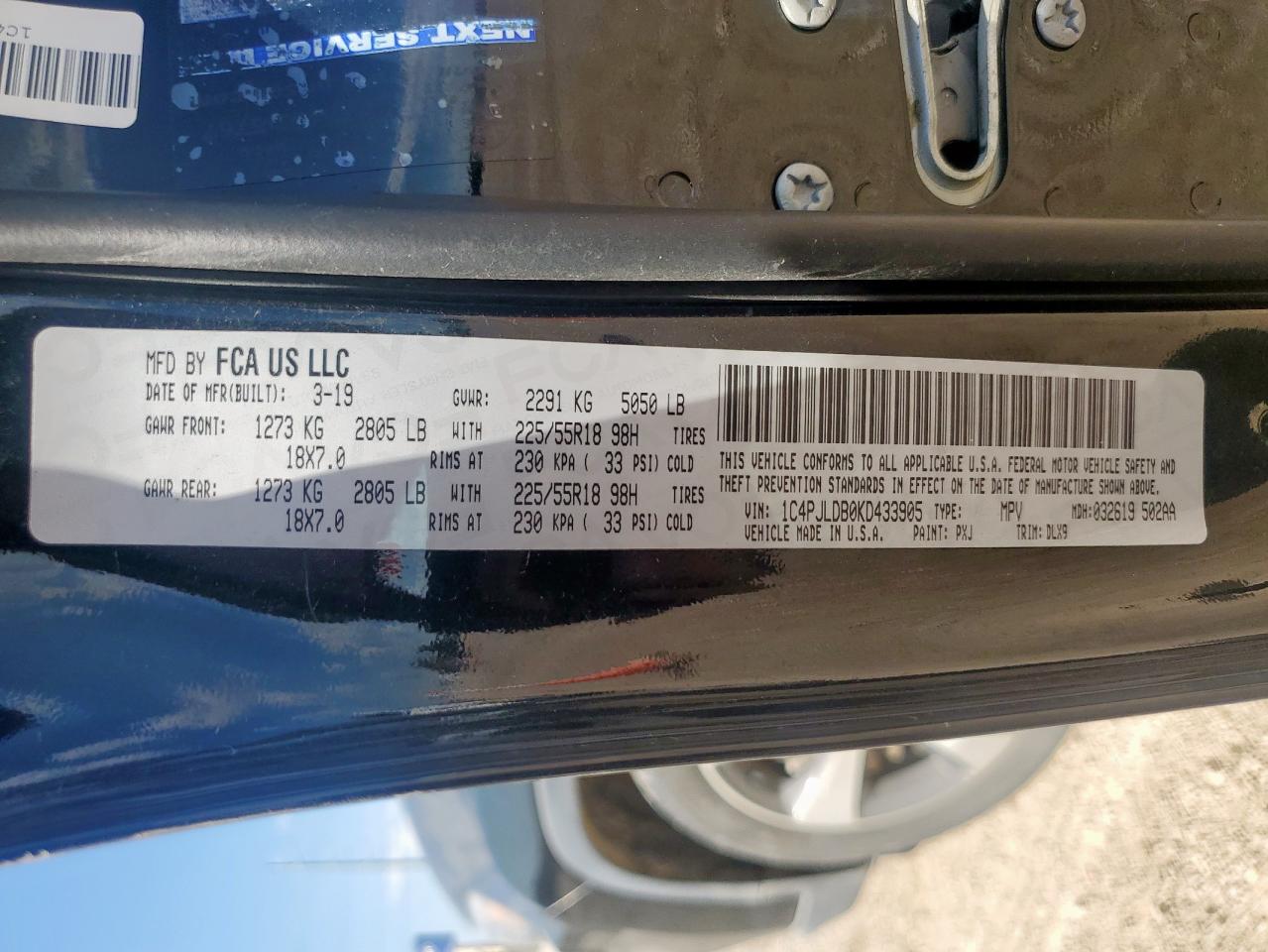 2019 Jeep Cherokee Limited VIN: 1C4PJLDB0KD433905 Lot: 84254935