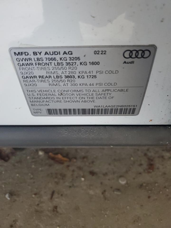 2022 Audi E-Tron Premium Plus VIN: WA1LAAGE2NB025151 Lot: 71784075