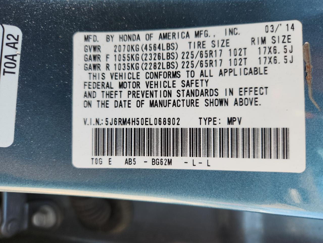 2014 Honda Cr-V Ex VIN: 5J6RM4H50EL068902 Lot: 84299555