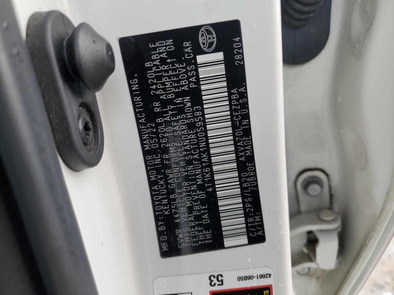 2022 Toyota Camry Xse VIN: 4T1K61AK1NU059583 Lot: 81841415