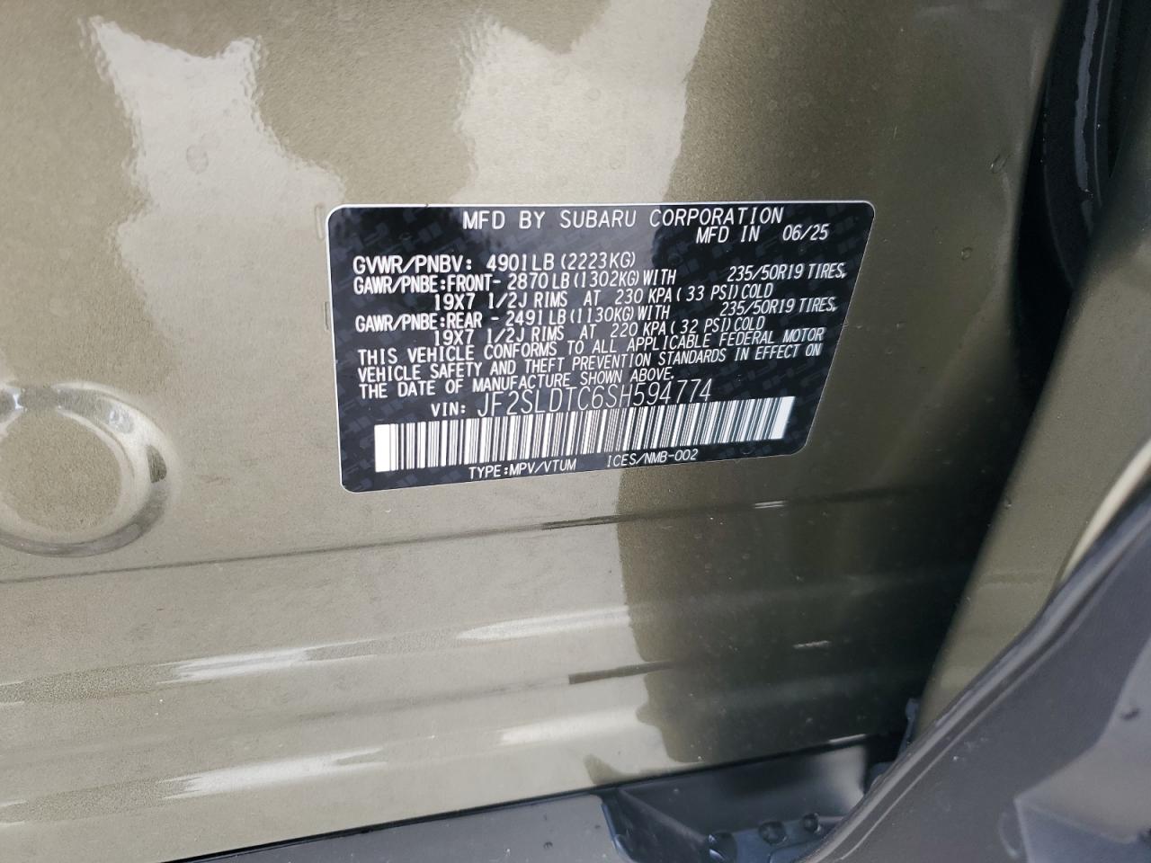 2025 Subaru Forester Touring VIN: JF2SLDTC6SH594774 Lot: 84427065