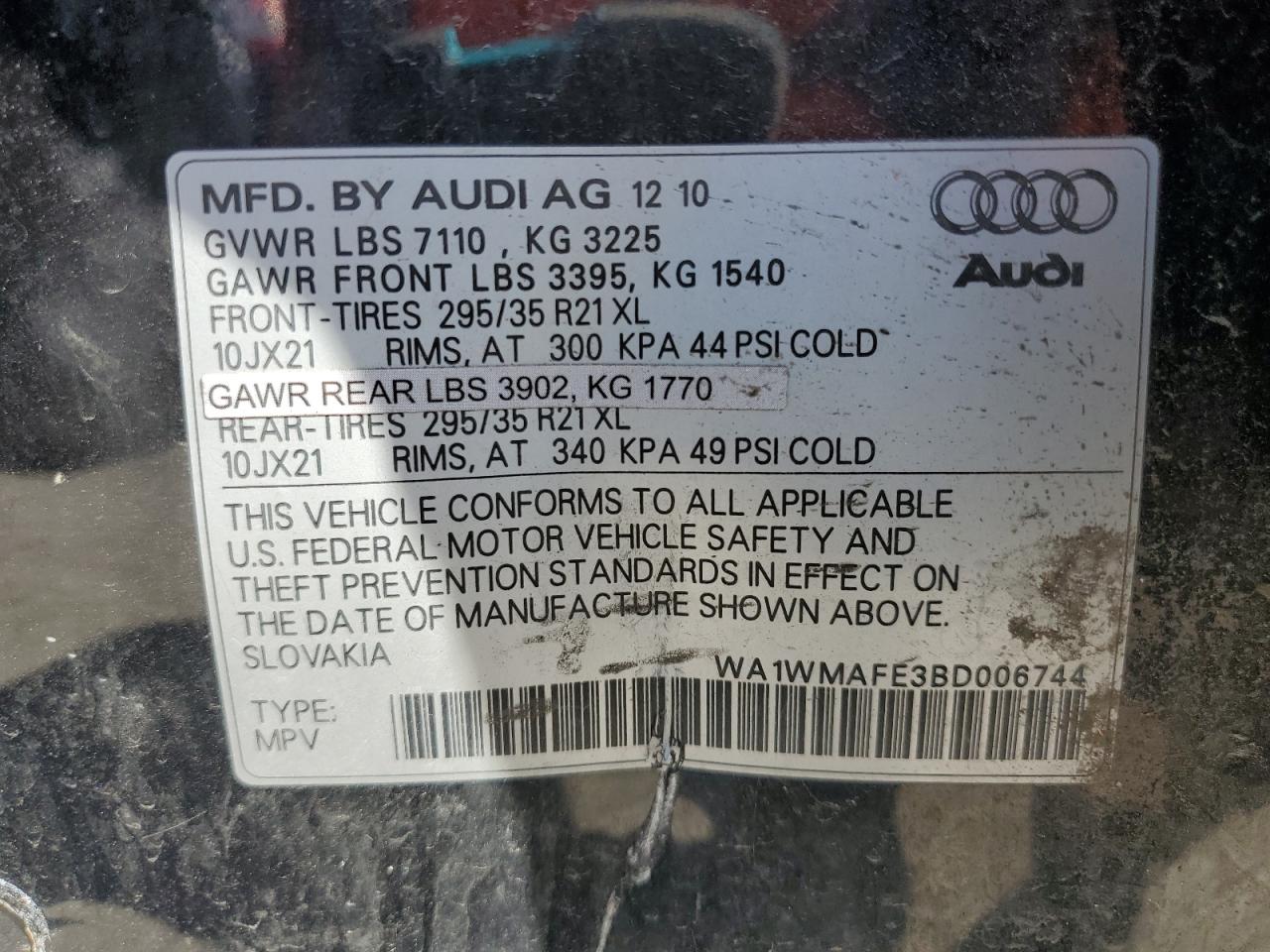 2011 Audi Q7 Prestige VIN: WA1WMAFE3BD006744 Lot: 81803565