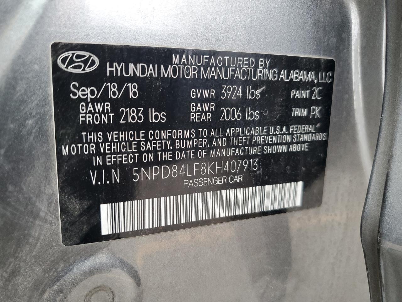2019 Hyundai Elantra Sel VIN: 5NPD84LF8KH407913 Lot: 71484065