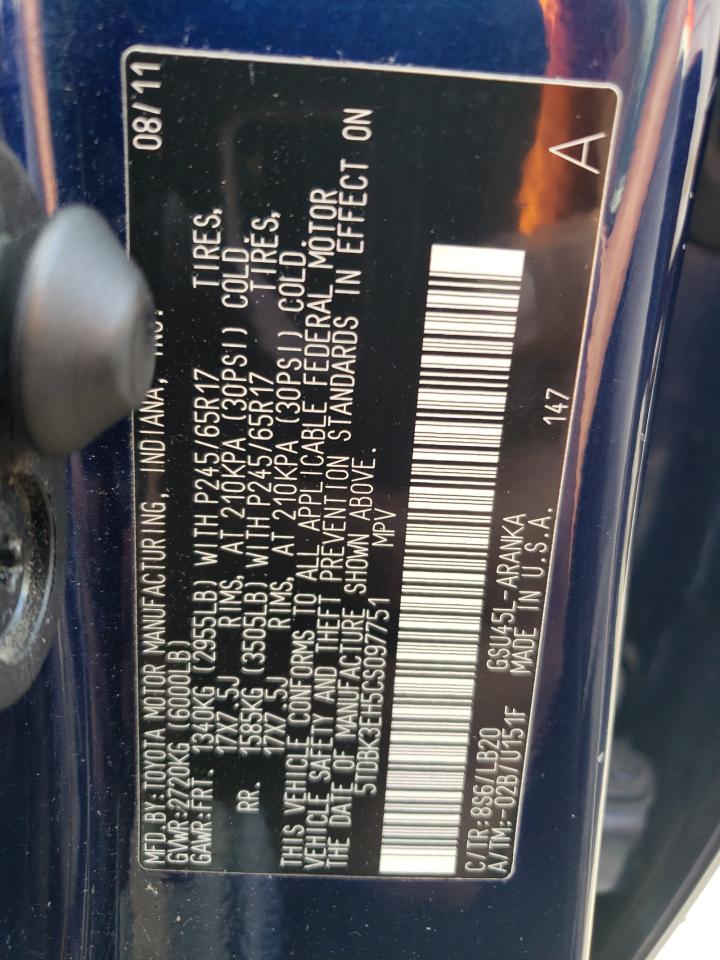 2012 Toyota Highlander Base VIN: 5TDBK3EH5CS097751 Lot: 72023825