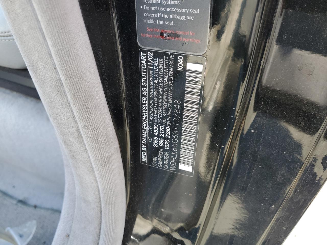 2003 Mercedes-Benz Clk 320 VIN: WDBLK65G63T137848 Lot: 71704875