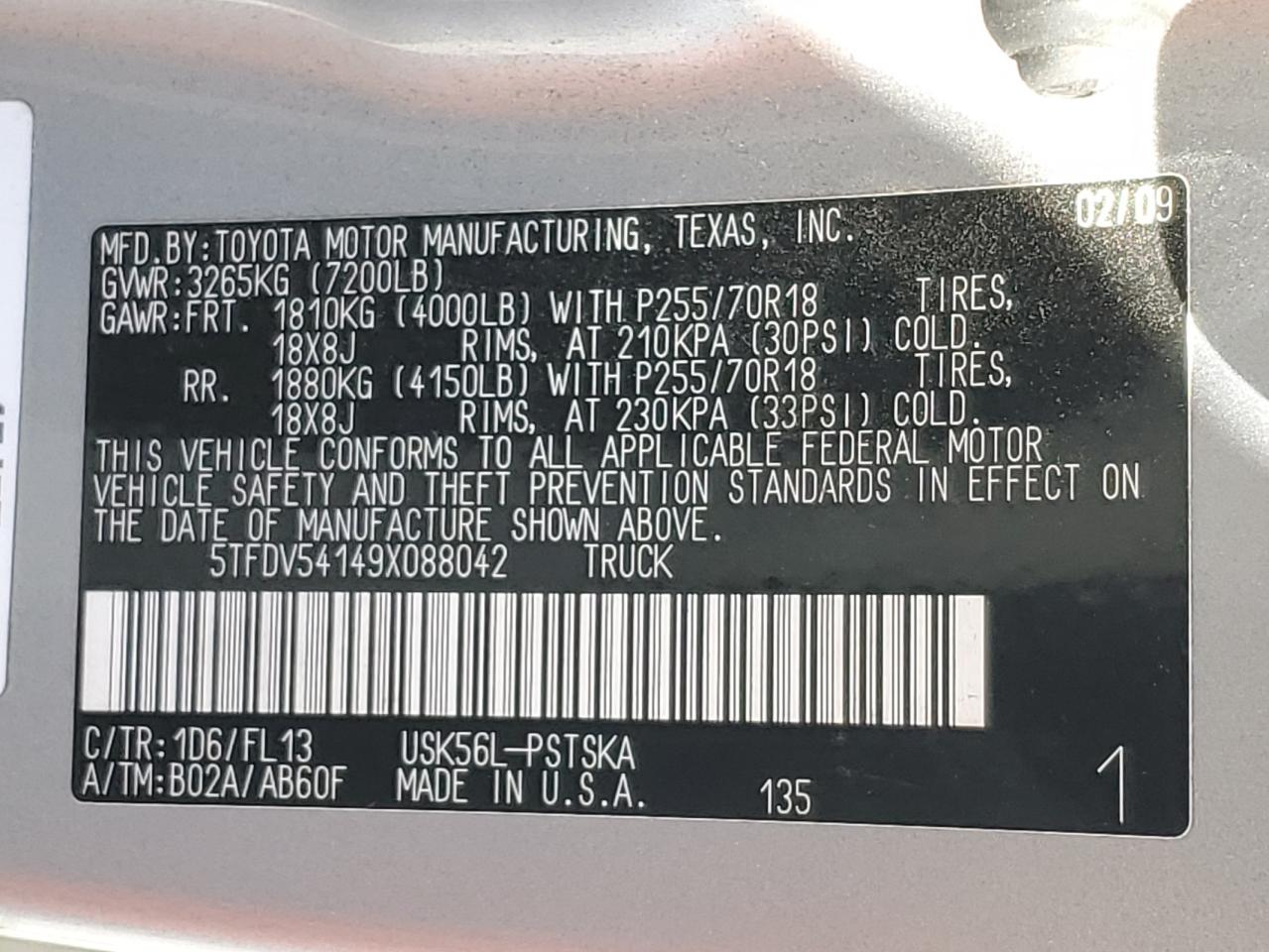 2009 Toyota Tundra Crewmax VIN: 5TFDV54149X088042 Lot: 81377225