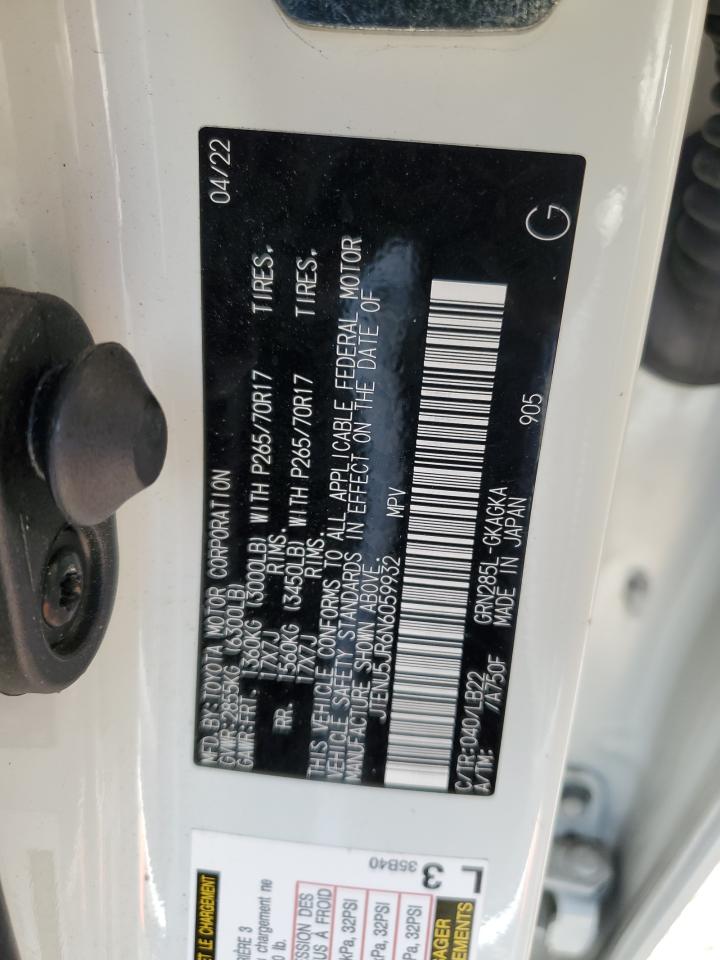 2022 Toyota 4Runner Sr5/Sr5 Premium VIN: JTENU5JR6N6059932 Lot: 84250875