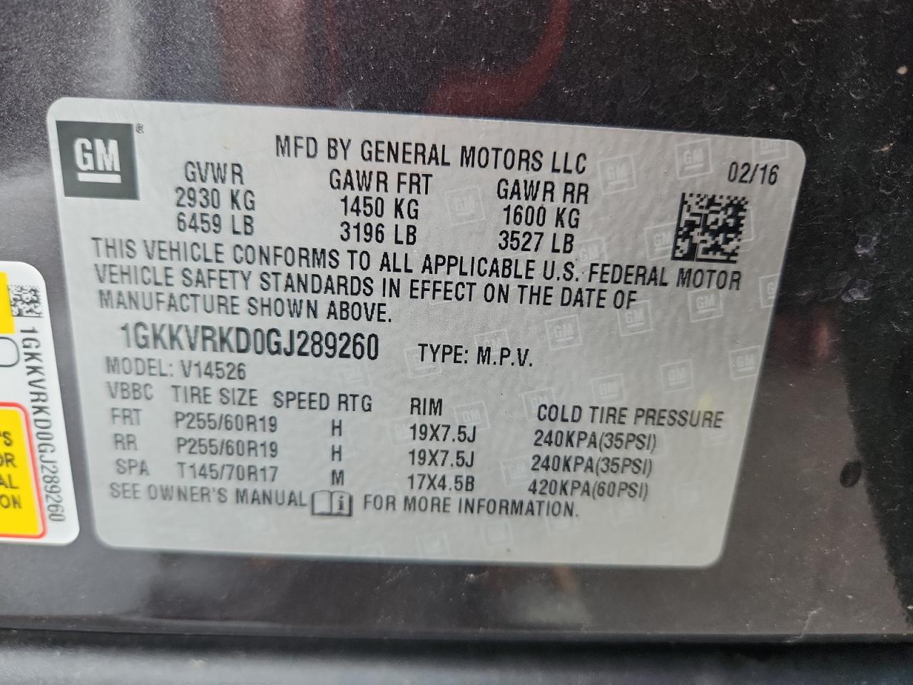 2016 GMC Acadia Slt-1 VIN: 1GKKVRKD0GJ289260 Lot: 80710065