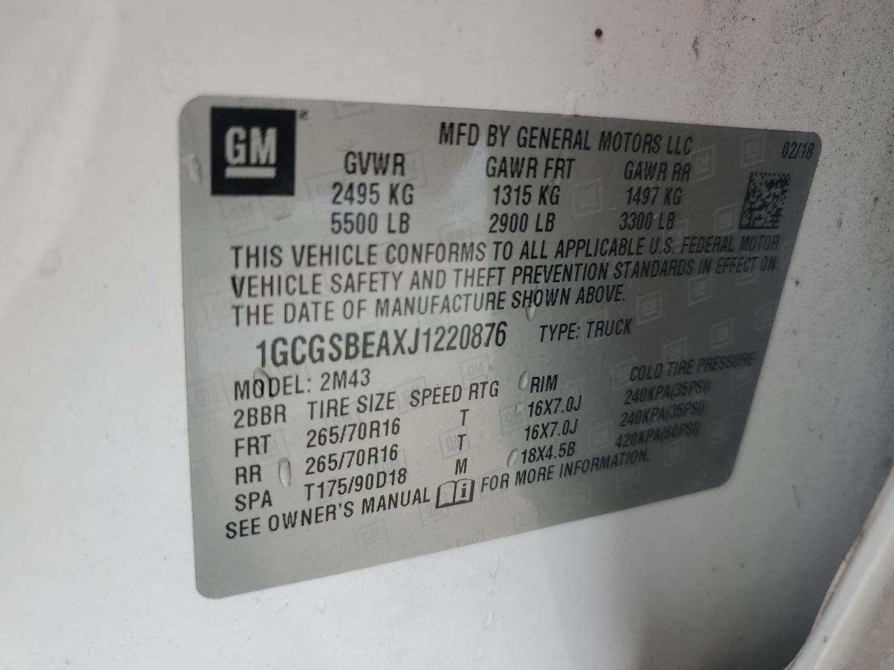 2018 Chevrolet Colorado VIN: 1GCGSBEAXJ1220876 Lot: 81082175