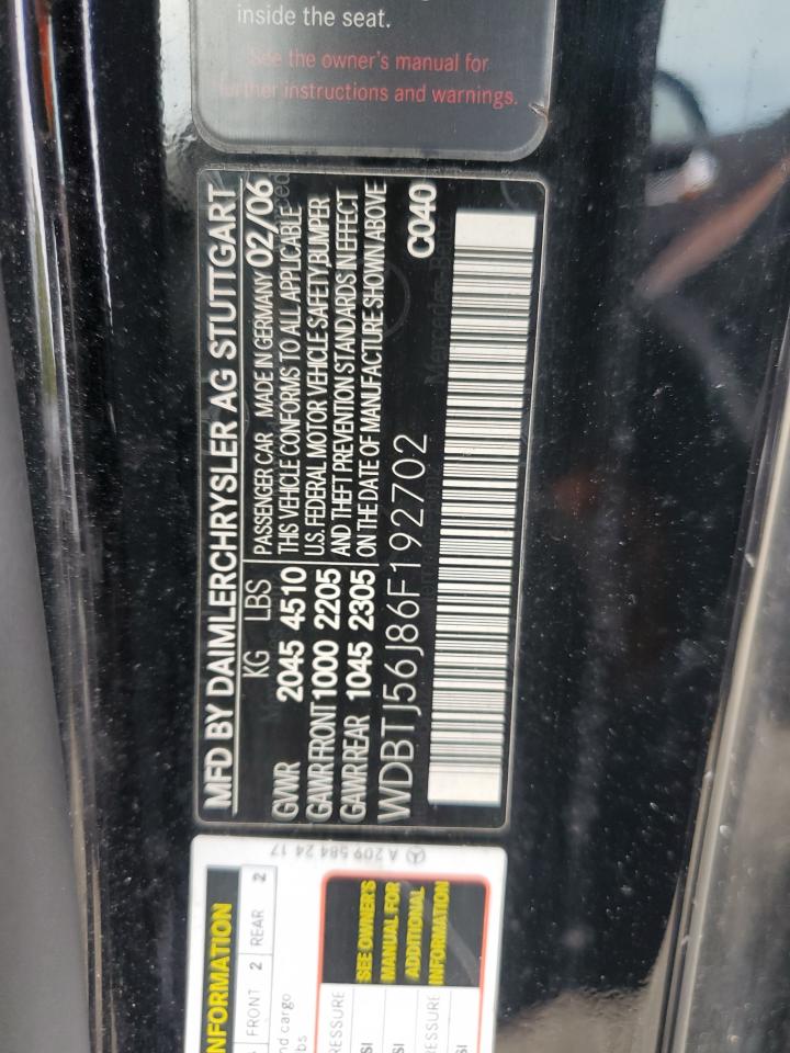 2006 Mercedes-Benz Clk 350 VIN: WDBTJ56J86F192702 Lot: 84450575