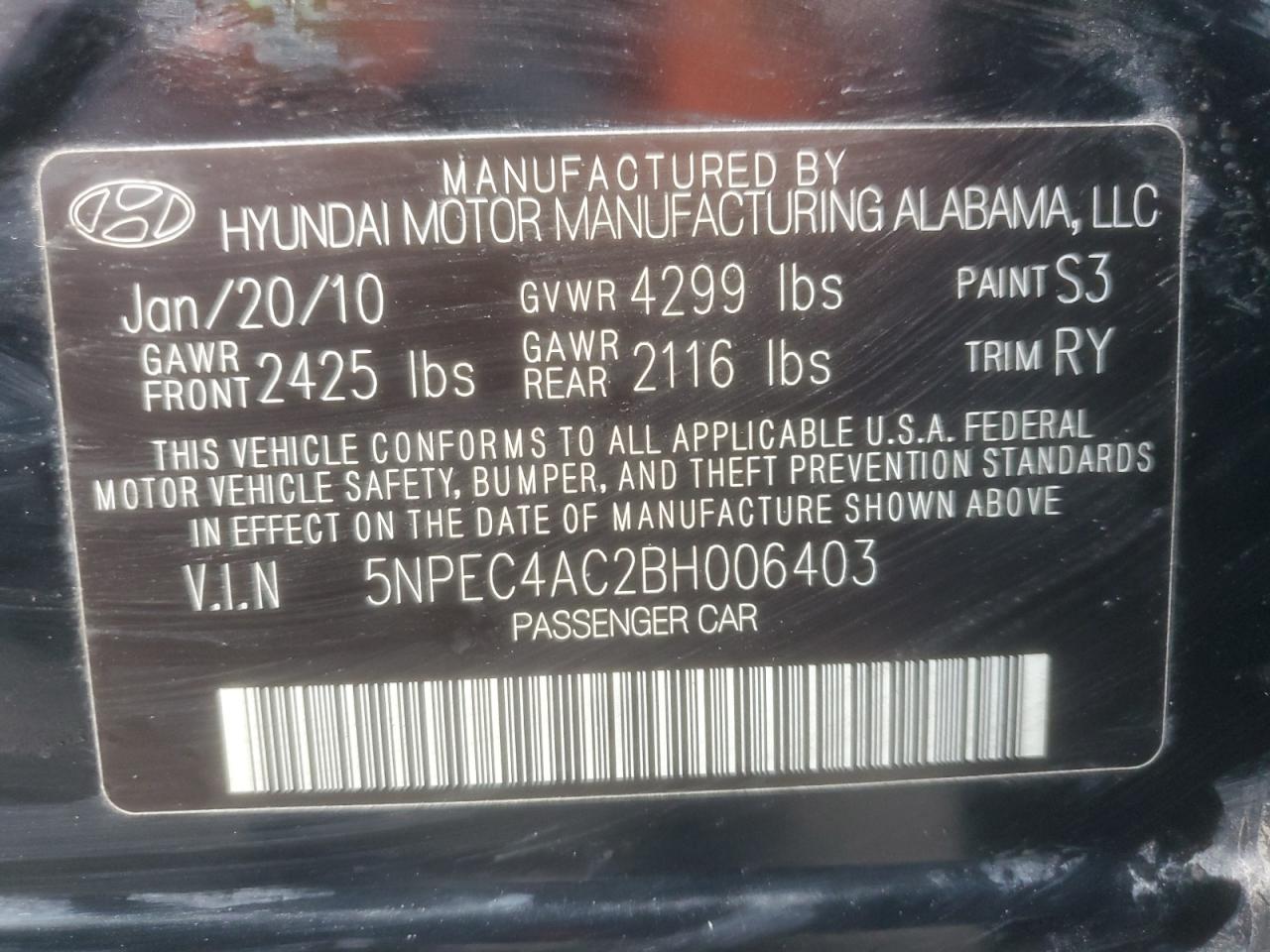 2011 Hyundai Sonata Se VIN: 5NPEC4AC2BH006403 Lot: 81206555